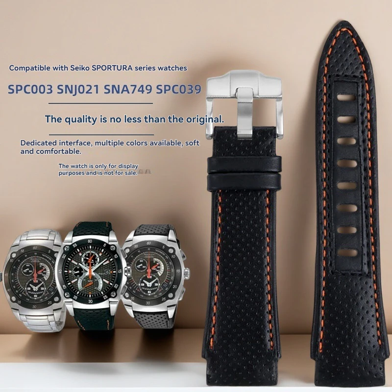 

For SEIKO Precision Premier Series SPC003/039 SNJ021 SNA749 Series Original Edition Genuine Leather Watch Strap for Men