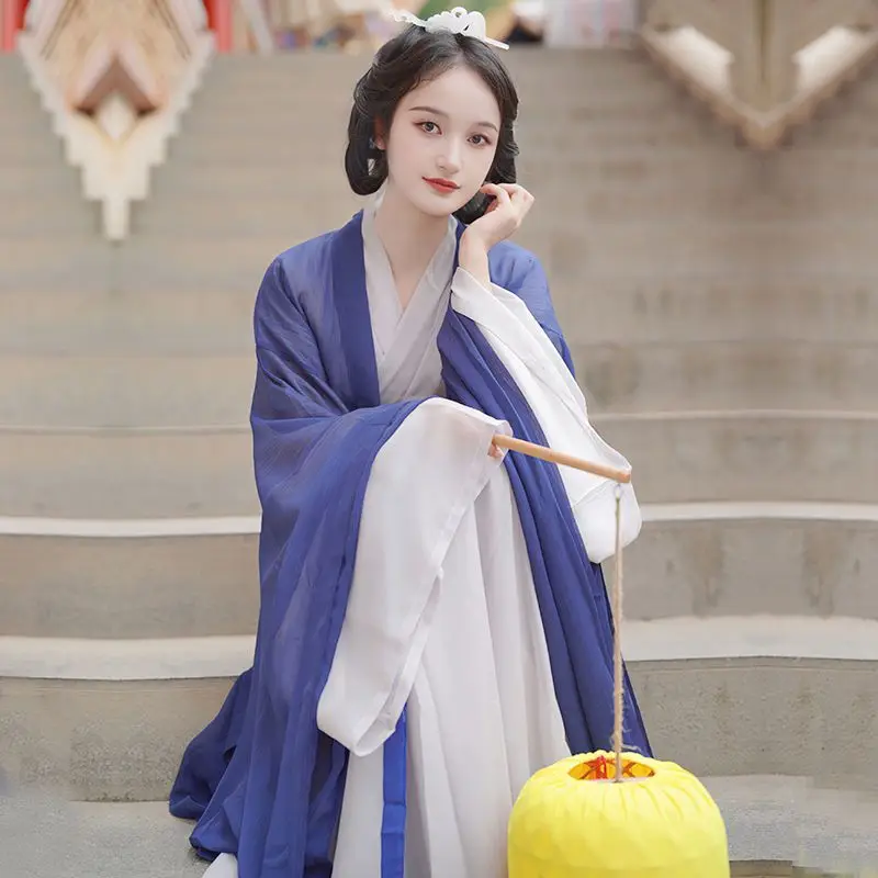 Übergroße Hanfu Kleid Frauen alte chinesische Hanfu weibliche Halloween Fee Cosplay Kostüm Marine & grau Hanfu Kleid plus Größe 4xl