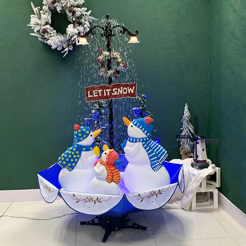 

1.7 M Giant Snow Flocked Christmas Tree Cute Snowman With Music Electric Snowing Christmas Tree Indoor Decoration