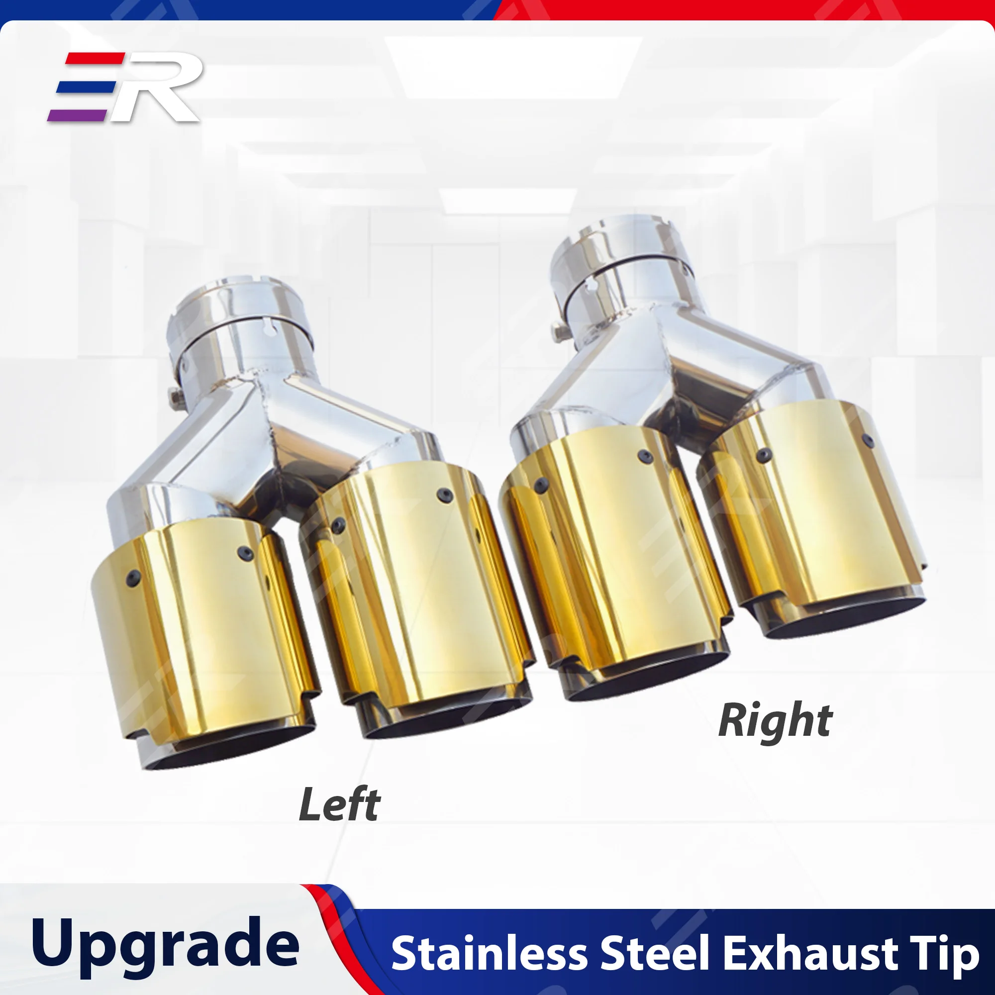 

ER Universal Exhaust Tips Gold Stainless Double Outlet Car Decoration Exhaust System for Muffler Nozzle modification Upgrade