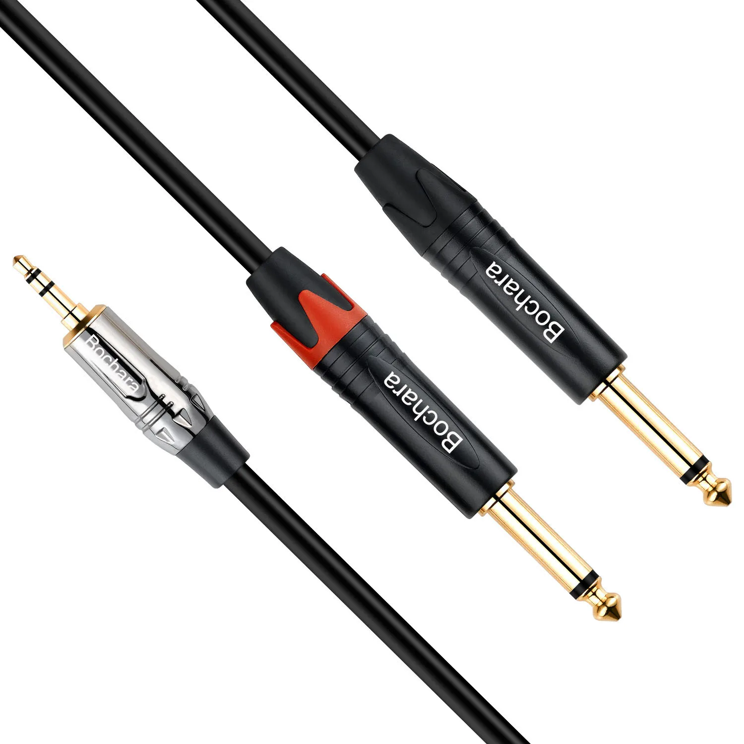 Bochara Gold Plated 3.5mm Stereo to Dual 6.5mm Mono OFC Audio Cable OD6mm Dual Shielded 1m 2m 3m