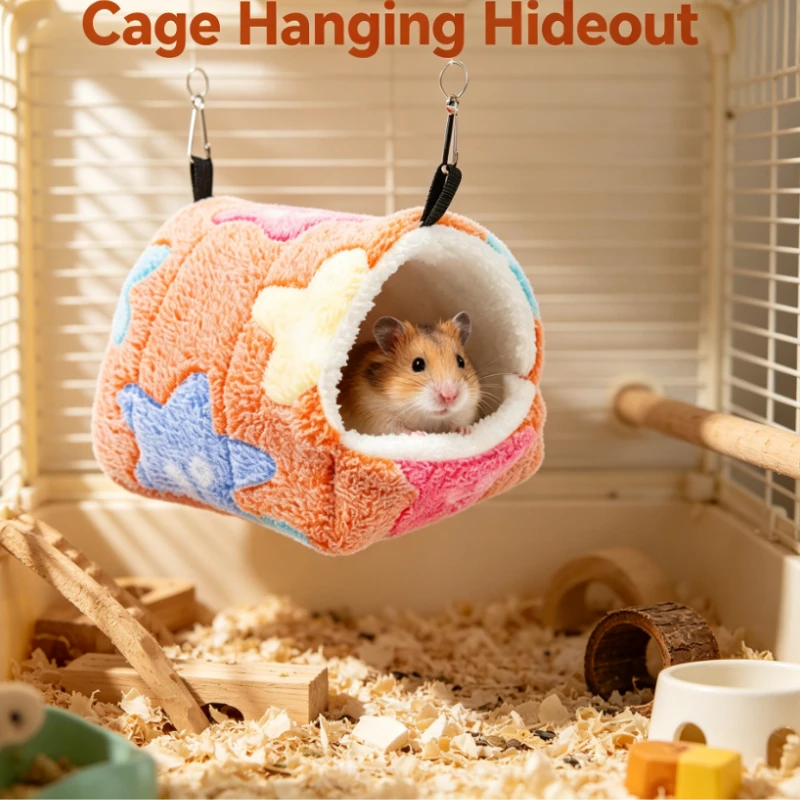 Heart Pattern Hanging Hammock Bed For Hamsters Blue Coral Fleece Nest With Metal Hooks Suspended Cage