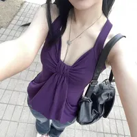Korean Style Sweet And Spicy Purple Butterfly Knot Halter Top Women's Summer 2025 New Slimming Vest Cotton Sleeveless T-shirt