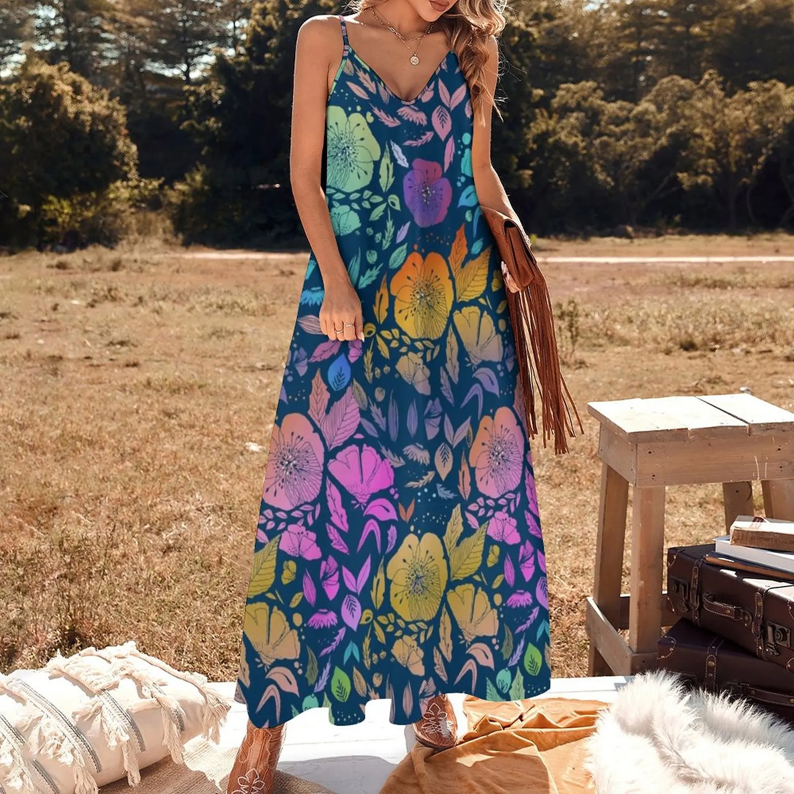 California Blossoms Sleeveless Dress luxury evening dress woman for wedding loose women's dress women's elegant loose dresses