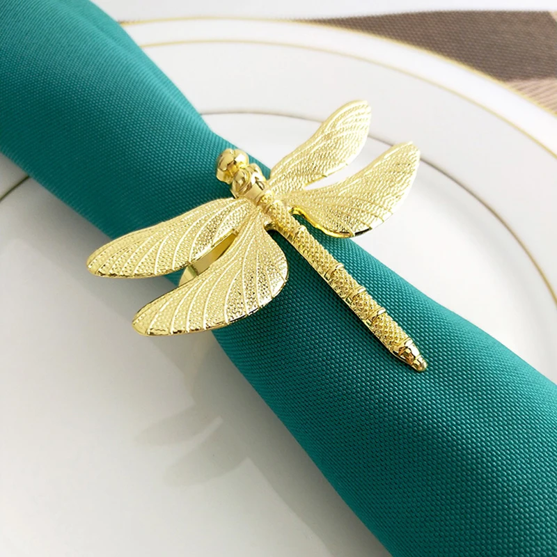 Dragonfly Napkin Rings Set Of  6 Pieces Gold Silver Metal Zinc Alloy For Wedding New Year Christmas Holiday Hotel Dinner Party