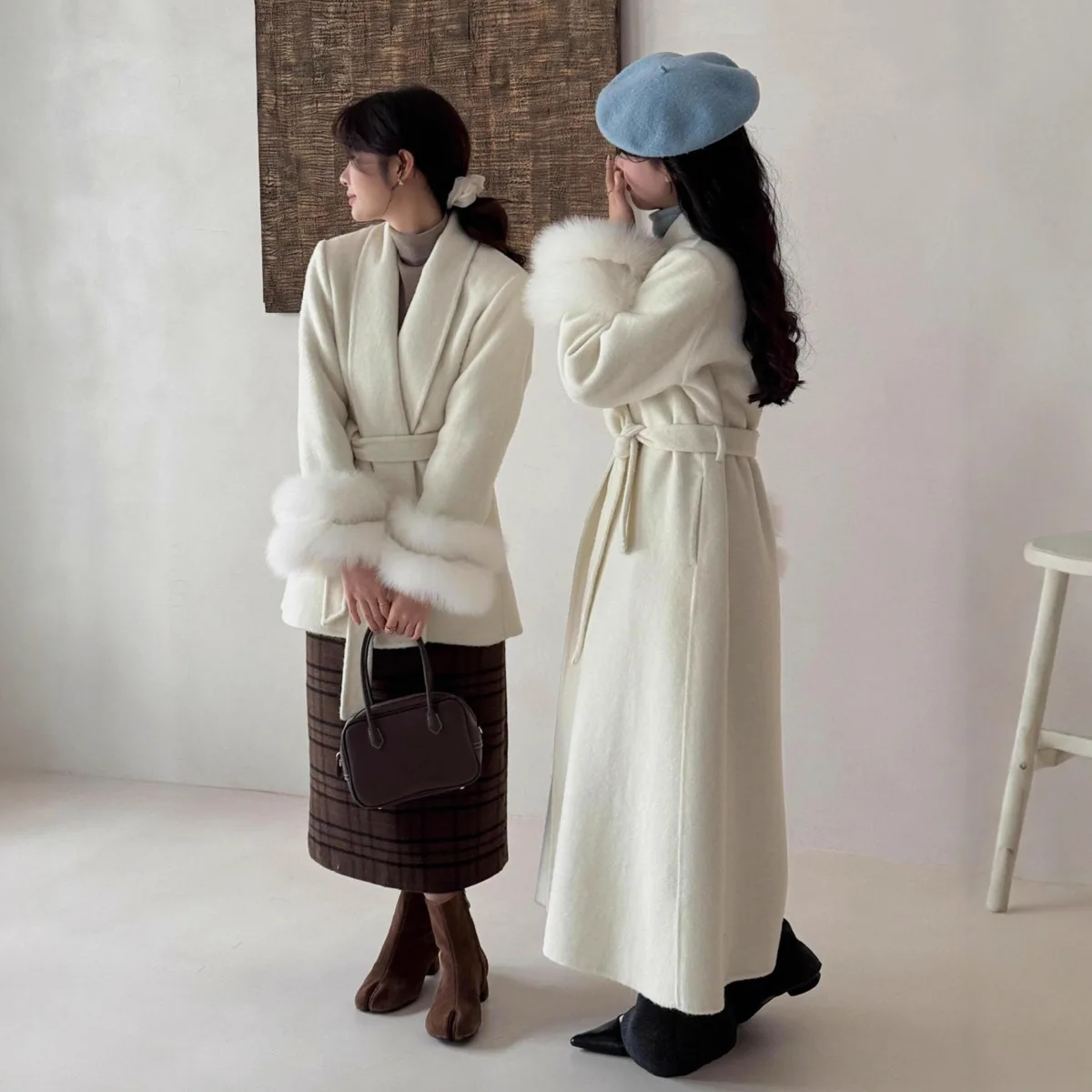 معطف نسائي طويل من الصوف مزدوج الوجه من BJTZ، بياقة واقفة، طية صدر كبيرة الحجم، مقاس نحيف، سميك ودافئ، معطف أنيق للخريف والشتاء