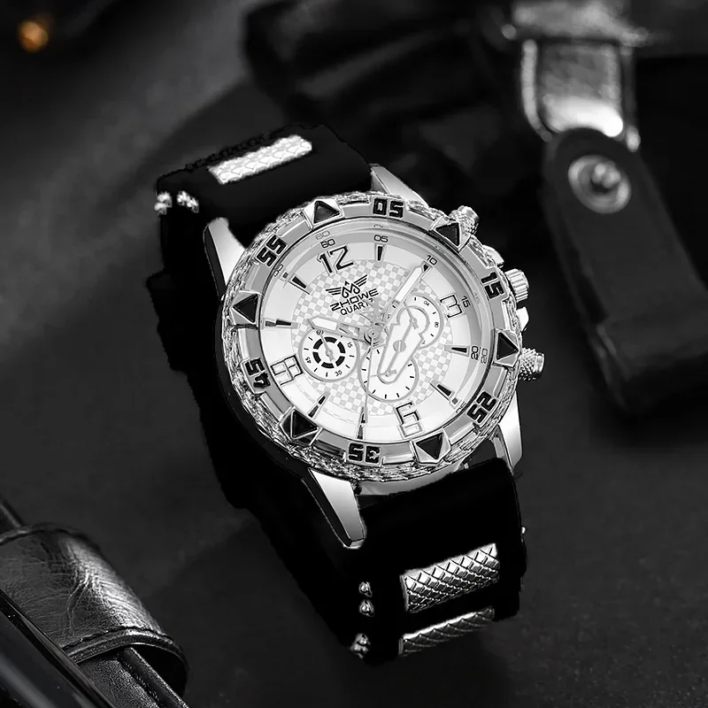 AAATrês Eye Mixed Bar Scale Dial, refinado Silicone Quartz Watch, negócio elegante