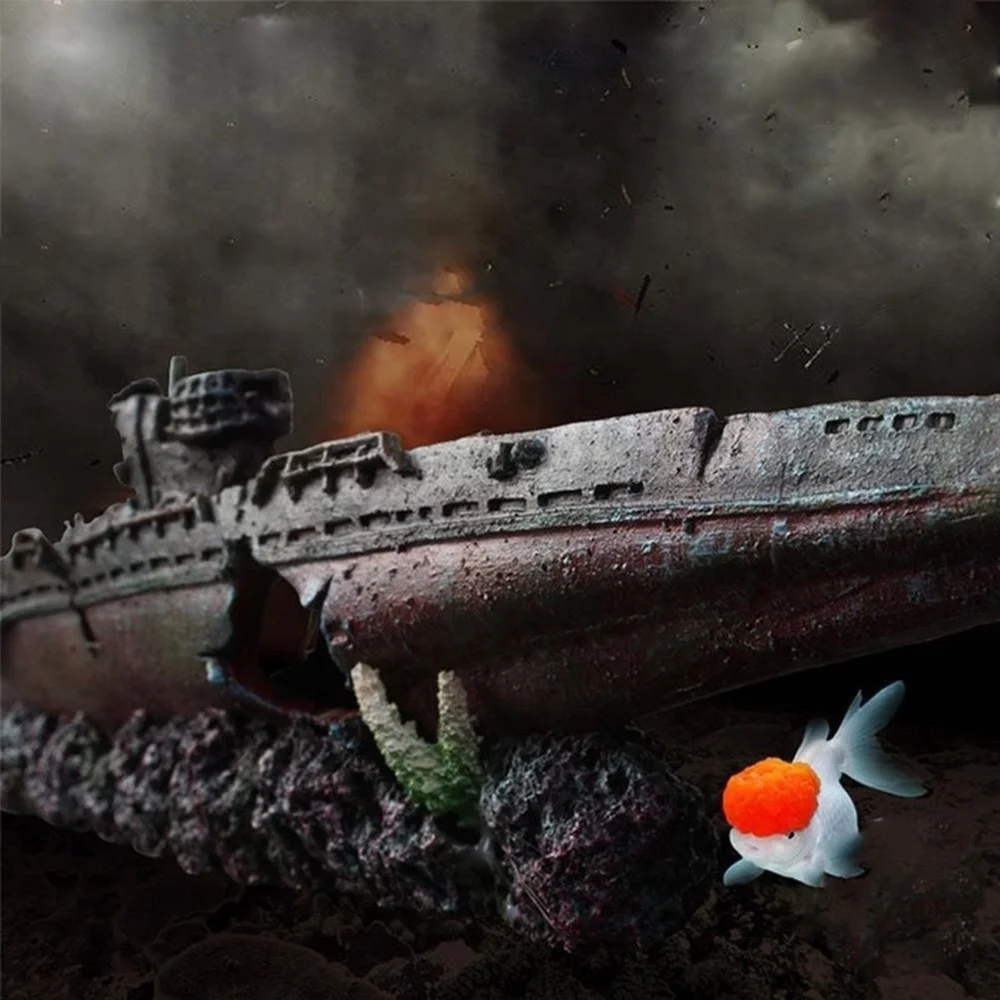 Aquarium Fish Tank Landscaping Simulation Resin Shipwreck Warship Submarine Model Dilapidated Sea War Wreck Hiding House