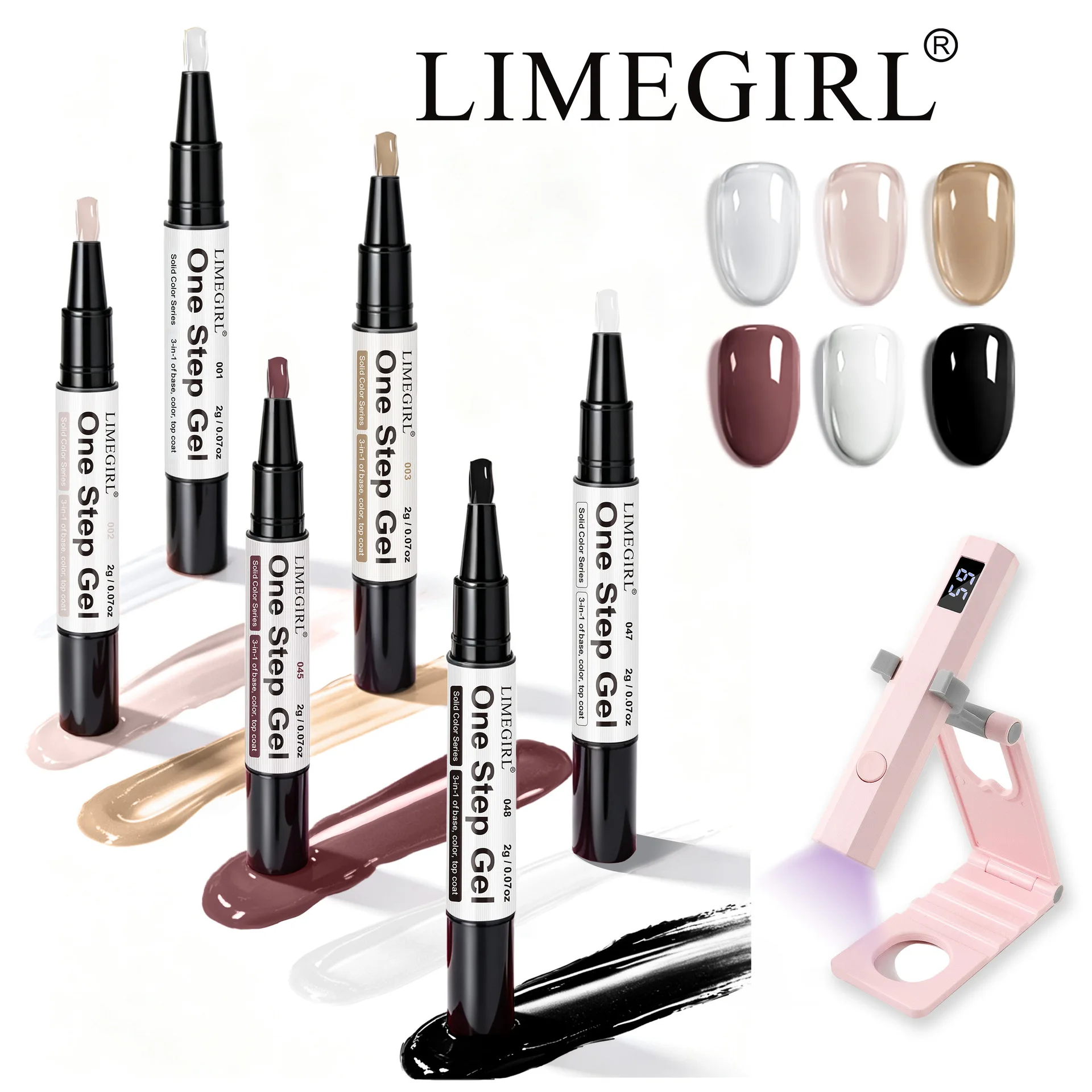 3 in1 One Step Gel Nail Polish Pen +Lamp Set Quick-Dry Long-Lasting Graffiti Painting Brush for Outdoor Travel