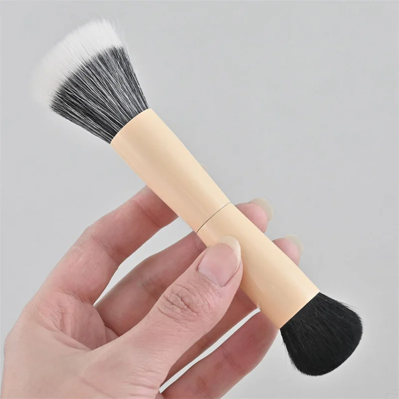 Pincel de maquiagem de cabeça dupla 2 em 1, blush, base, contorno, cabelo macio, multifuncional, aplicador de pó facial e corretivo
