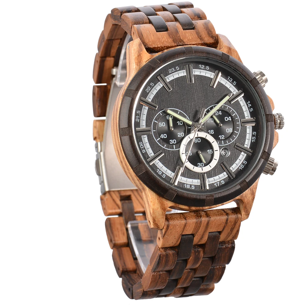 Wooden Watch Men Top Brand Luxury Stylish Chronograph Military Clook Wood Quartz Wriswatches Man Drop Shipping reloj hombre