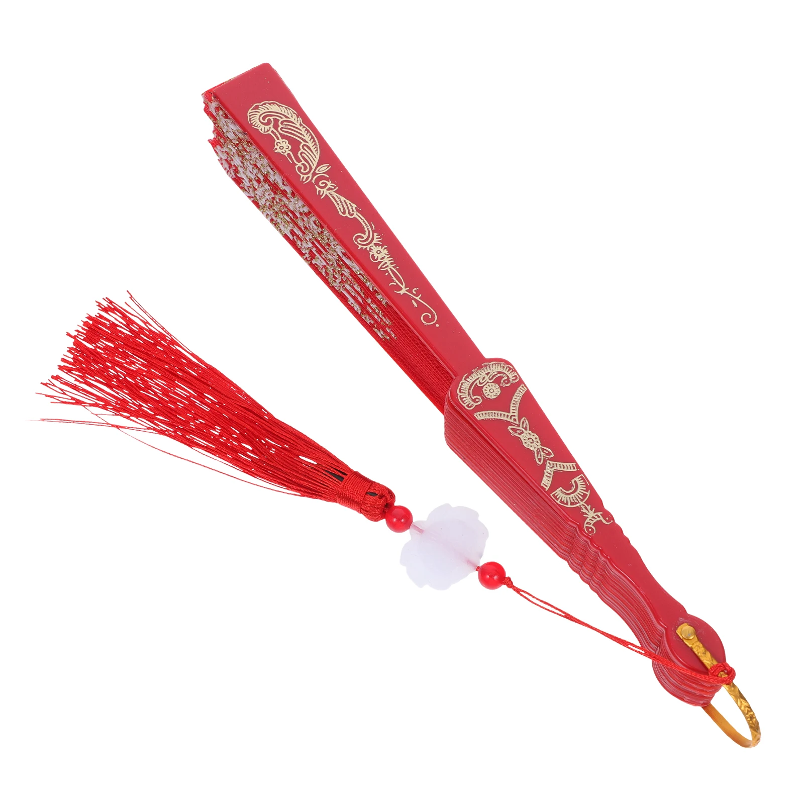 

Embroidered Hand Decorative Photo Prop Foldable Fans Women Ancient Style Golden Fringe Dance Performance Summer Travel Elegant