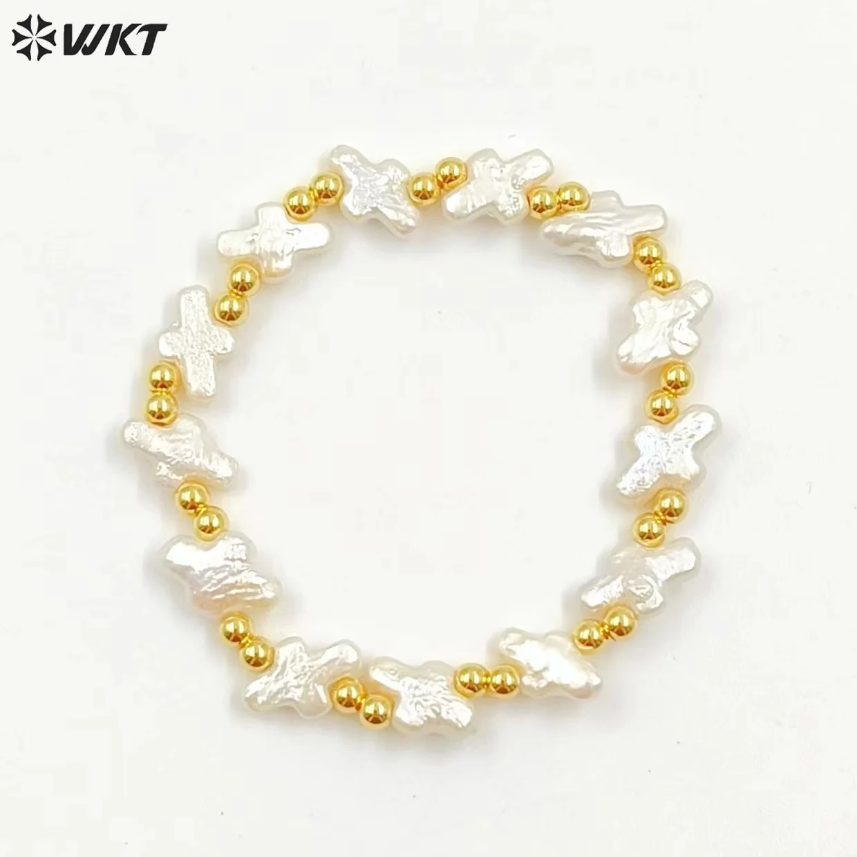 MPB101 Wholesale Handmade White Natural Freshwater Pearl Cross Flexiable Beads Bracelets Women Birthday Gift 10PCS