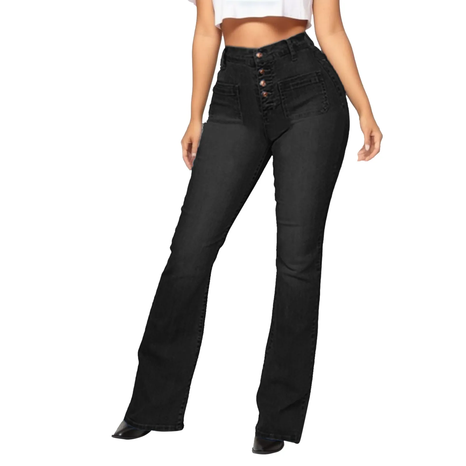 

Multi Button High Waist Women's Pants Flare Bell Jeans Floor Length Women Jeans Trousers Slim Fit Women's Denim Pants Streetwear