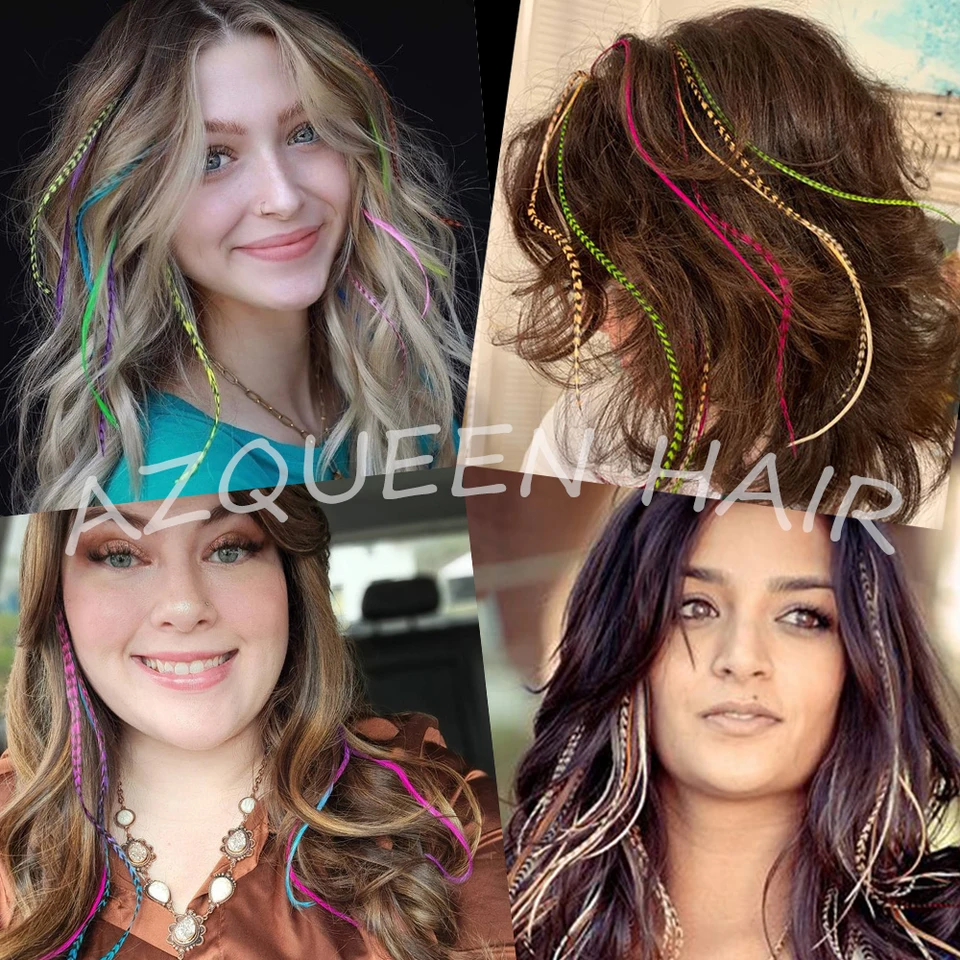 Extensión de cabello con plumas AZQUEEN, 10 piezas, cabello sintético con puntas I, arcoíris, 16 pulgadas, adorno de plumas para extensión de cabello 4