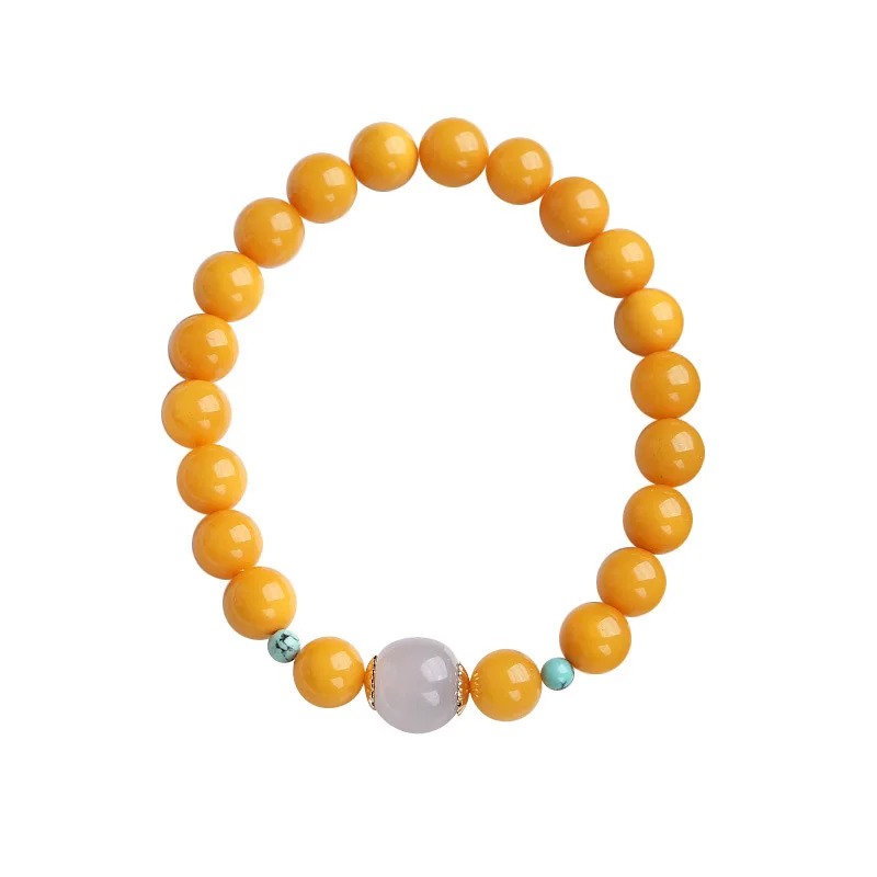 

7.5MM Natural Amber Single Loop Bracelet Smoky Purple Hetian Jade Style Retro Chinese Style Lucky Jewelry for Women Gifts