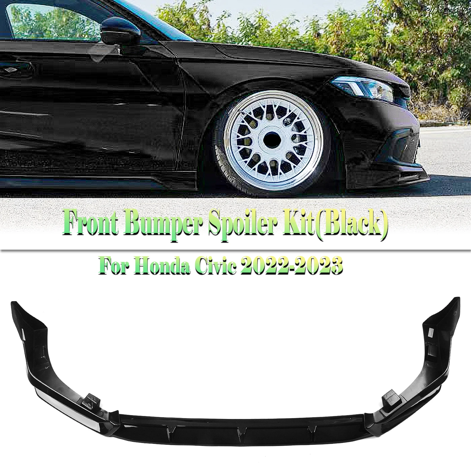 For Honda Civic 2022-2024 YOFER Style Front Bumper Spoiler Lip Blade + Lower Side Splitter Corner Cover Body Kit