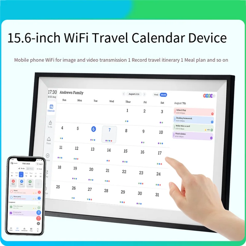 

Цифровой календарь с Wi-Fi, 15,6-дюймовый HD-интерактивный сенсорный экран, умный семейный планировщик, таблица очага, вилка стандарта США