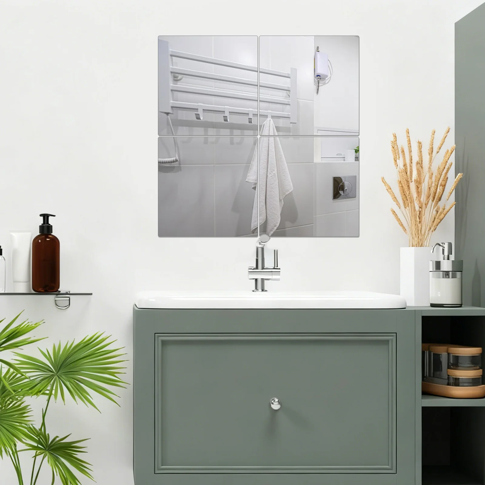 

4 pcs Wall Decor Acrylic Sheets Stick On Mirrors Acrylic Mirror For Bathroom Mirror Self Adhesive Bathroom Door Window