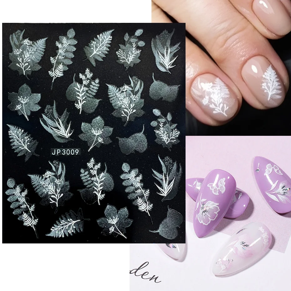 5D White Lace Flowers Nail Stickers Leaf Ballet Geometry Butterfly Gradient Abstract Nail Design Slider Decor SAJP3001-3018