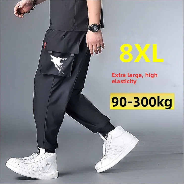 Black Workwear Pants Loose Fit Sports Style Men's Casual Trousers with Multiple Pockets Comfortable Elastic Polyester Fiber