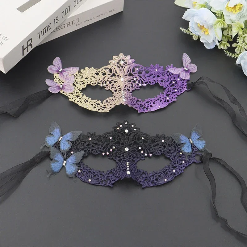 Máscara de encaje de mariposa Sexy para mujer, máscara de media cara para fiesta veneciana, suministros de Cosplay para actuación de Halloween, máscara de ojos hueca