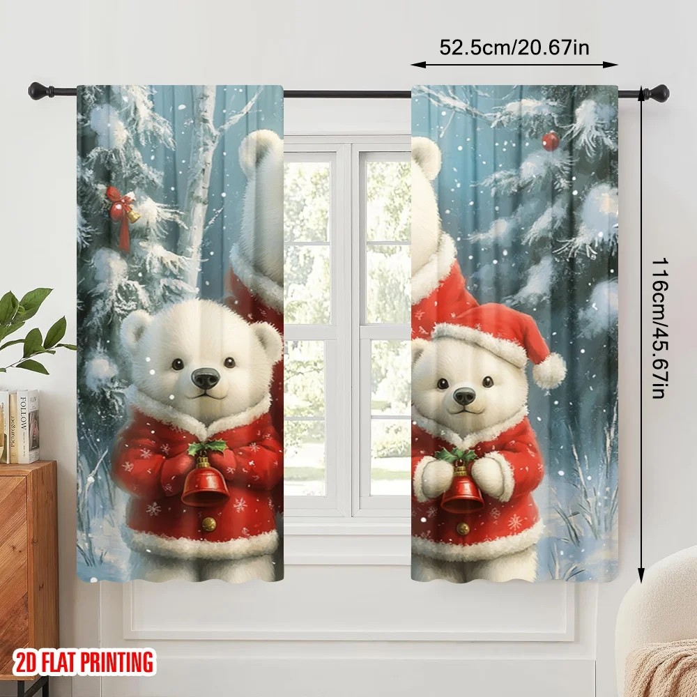 2pcs,2D plane printing Curtain Popular Cute polar bears winter Christmas (2) Versatile Fabric (without rod) Gifts for Living