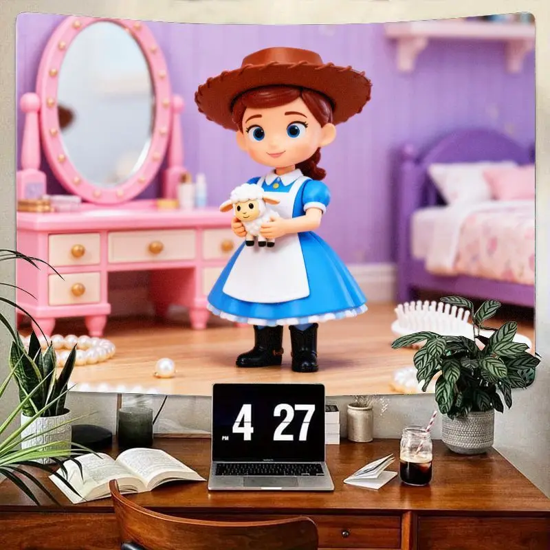 

1PC Kawaii Shepherdess Girl & Lamb Tapestry, Blue Pink Purple Bedroom Wall Art Aesthetic, Modern Polyester Decor Gift for Girls