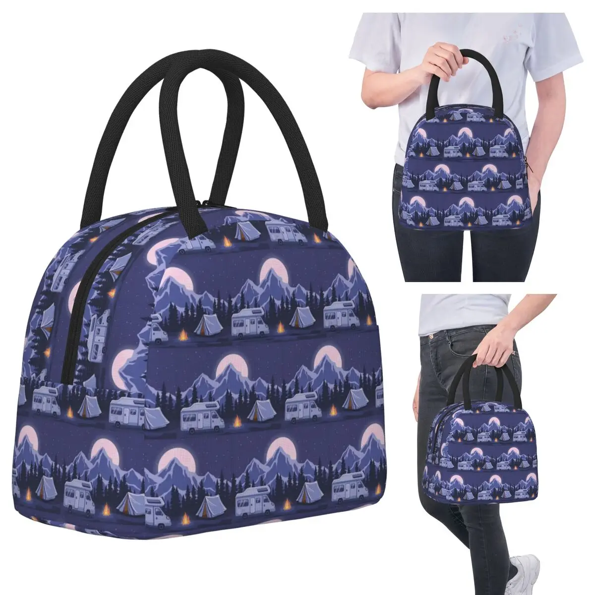 

Happy Campers Lunch Bags Insulated Bento Box Waterproof Lunch Tote Leakproof Picnic Bags Cooler Bag for Woman Kids Office