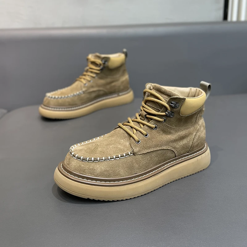 

Мужские кожаные ботинки на утолщенной подошве, высокие, из матовой кожи, весна-осень, новый стиль, ретро, на плоском каблуке, повседневные