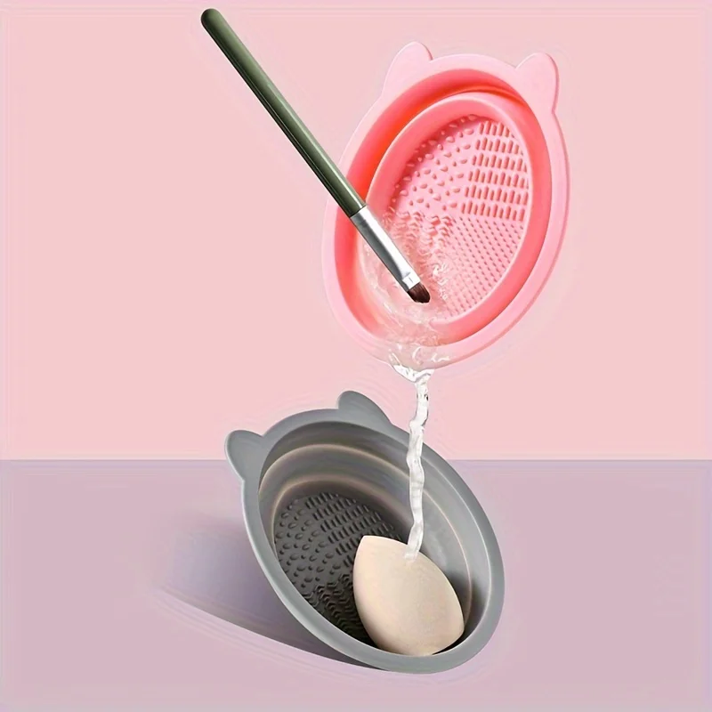 Nettoyeur de pinceaux de maquillage en Silicone, bol de nettoyage de bouffantes de poudre pliante, pinceaux de fard à paupières, tapis doux de lavage, outils de beauté, boîte à récurer