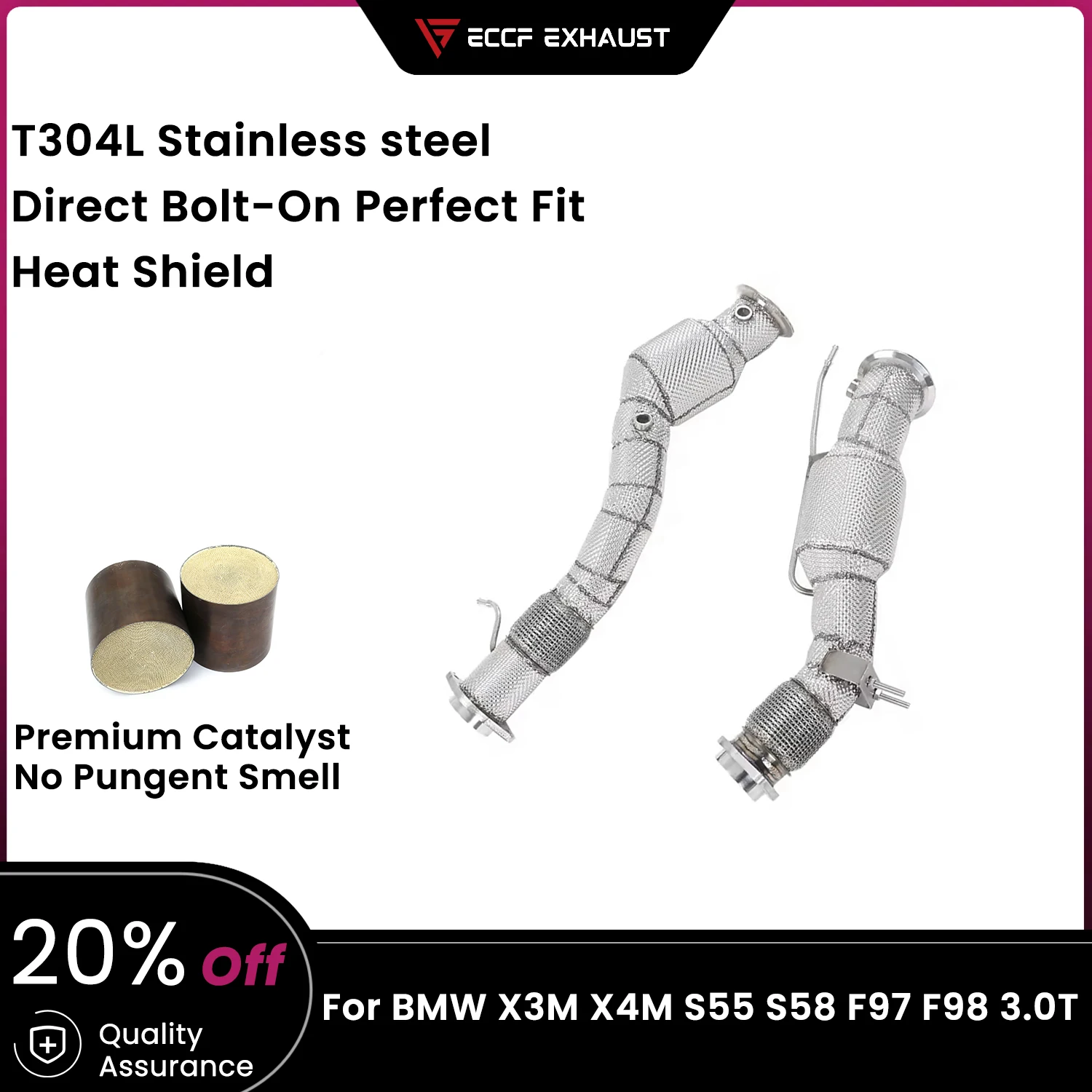 

High Flow Performance Upgrade Downpipe With Heat Shield For BMW X3M X4M S55 S58 F97 F98 3.0T Aggressive Exhaust Sound