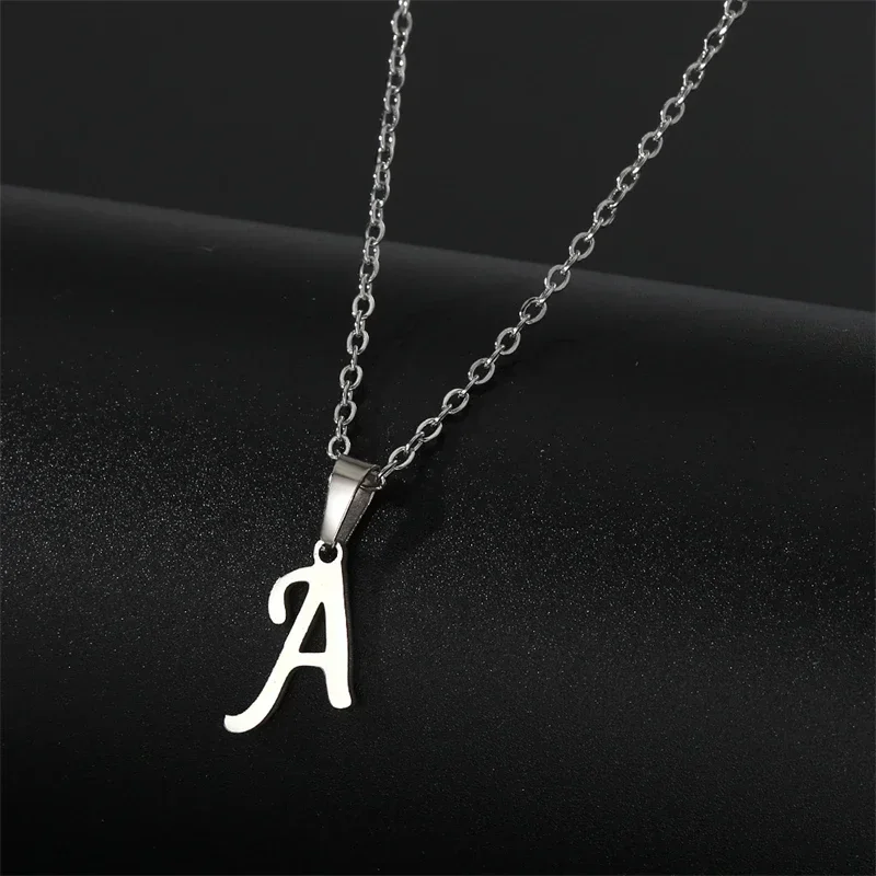 Vintage Initial Letter Pendant Necklace for Women Simple Stainless Steel Letter Glossy Clavicle Chain Choker Necklaces Jewelry