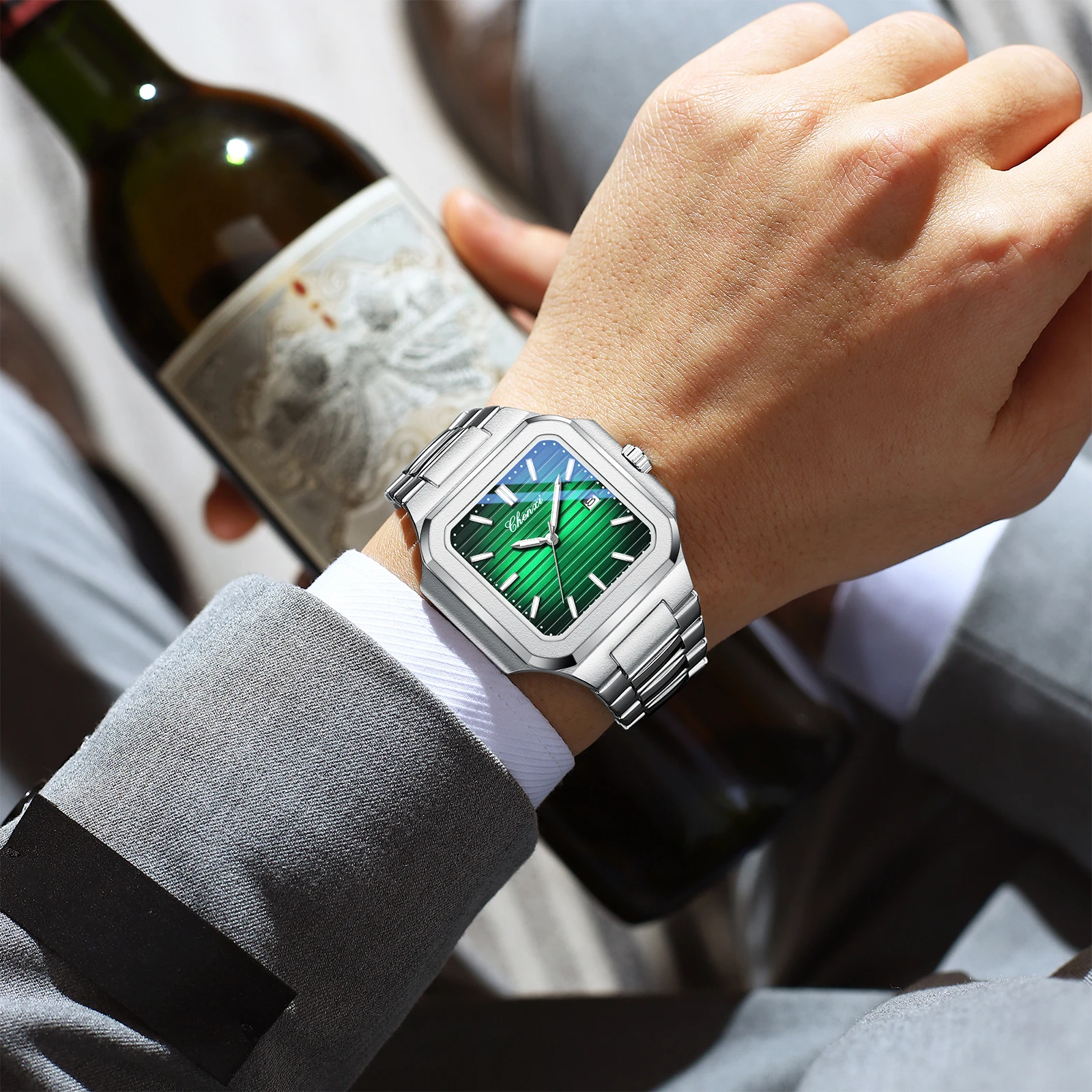 CHENXI 8266 Business Style Luminous Luxury 44mm Square Quartz Movement Wristwatch Relogios Masculino montres hommes