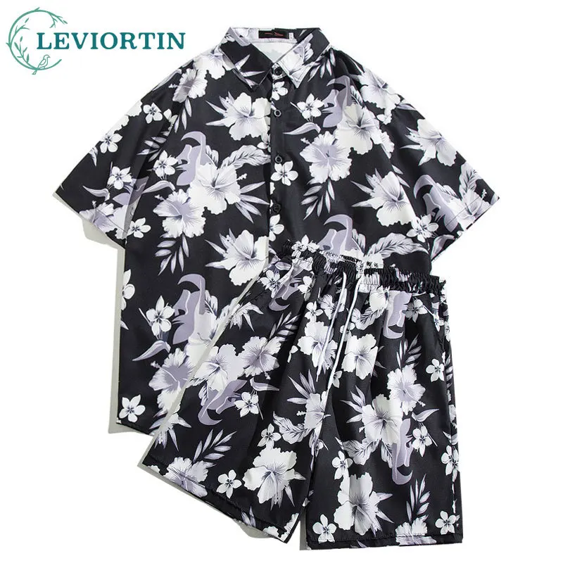 Conjunto de ropa de playa para hombre, camisa hawaiana con botones y pantalones cortos, traje informal de manga corta, moda de verano, 2 piezas, 2024