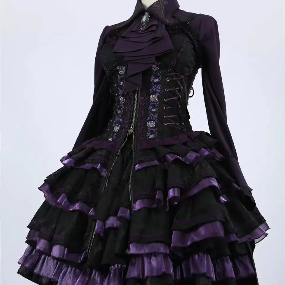 

MAGOGO Gothic Lolita Y2k Dress Women Vintage Victorian Harajuku Lace Bandage Rose Embroidery Party Dresses Girls JSK Vestidos