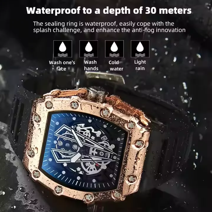 Tonneau Dial Watch Waterproof Quartz Movement Sports Silicone Belt Clock Rose Gold Frame Customizedized Logo