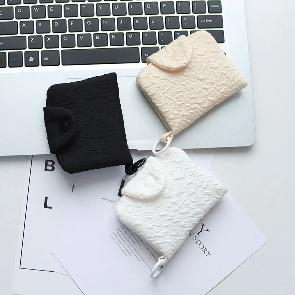 New Portable Credit Card Holder Wallet With Key Ring For Girls Simplicity Solid Color Short Wallet Wrinkle Fabric Coin Purse