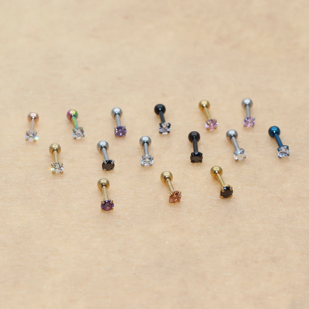 3mm Colorful Screw-back Stud Earrings 316l Stainless Steel Classical Gold-color AAA Round Zircon