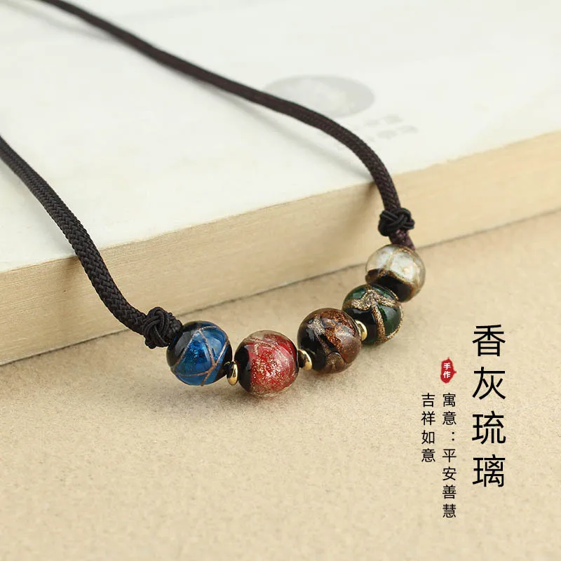 DIY accessories Simple ethnic style fragrant gray glazed necklace multicolored multi-treasure long sweater chain collarbone chai
