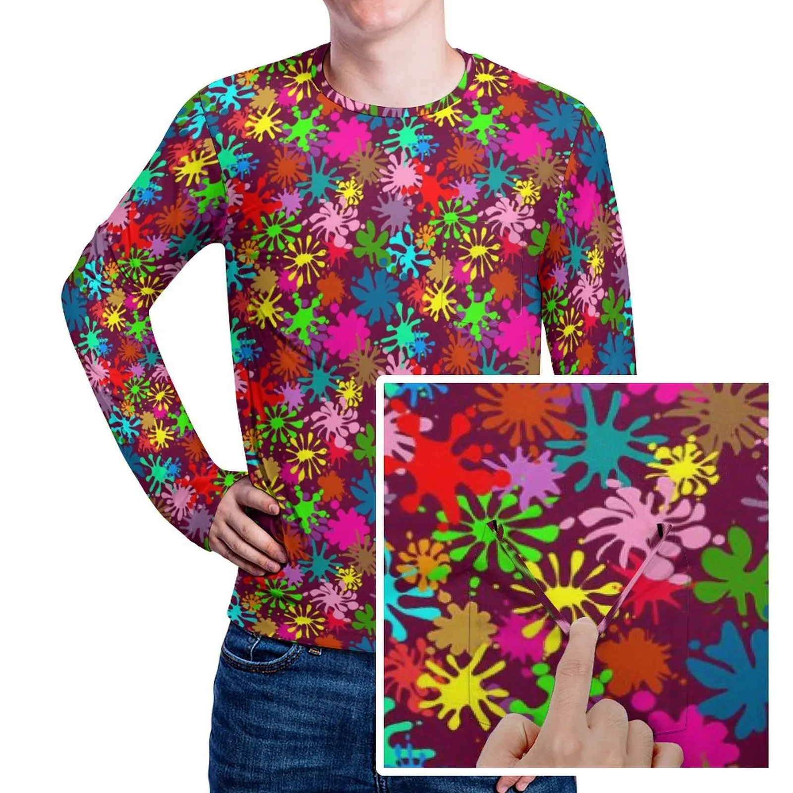 

Футболка мужская оверсайз с принтом, милая Модная рубашка с рисунком брызг, с длинным рукавом, с графическим принтом, в уличном стиле, подарок