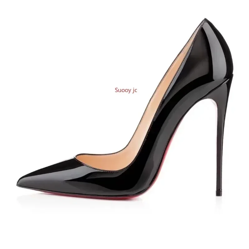 

Heels For Women 2023 Luxury Brand Pumps Red Bottom High Heels Black Pointed Toe Stiletto 12cm Party Sexy Ladies Wedding Shoes 42