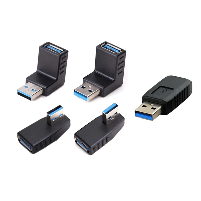 USB 3.0 90 Degree Adapter, USB 3 Male to Female Connector Header 180/90 Angled USB 5Gbps Port Saver-Right,Left,Up,Down Straight