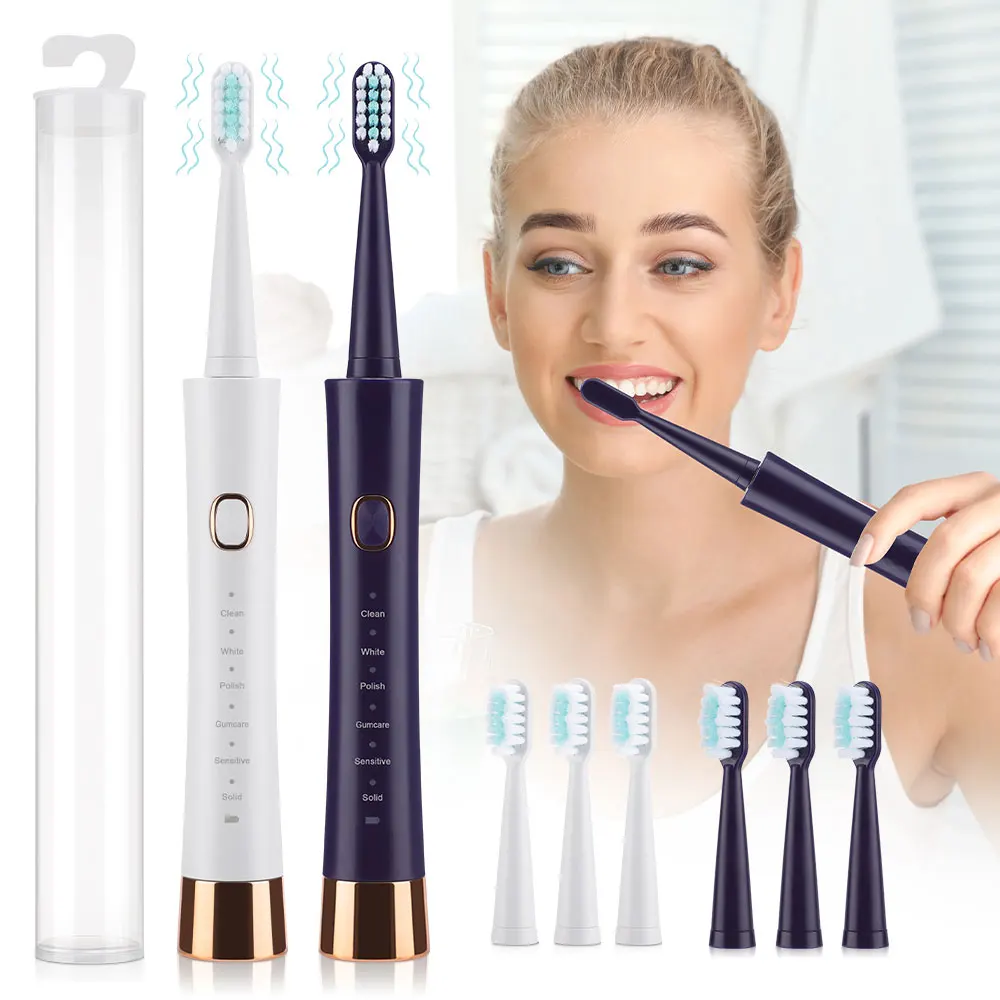

6 Modes Sonic Timer Electric Toothbrush for Adult Teeth Whitening Tooth Brush With Replacement Heads Set Oral Care