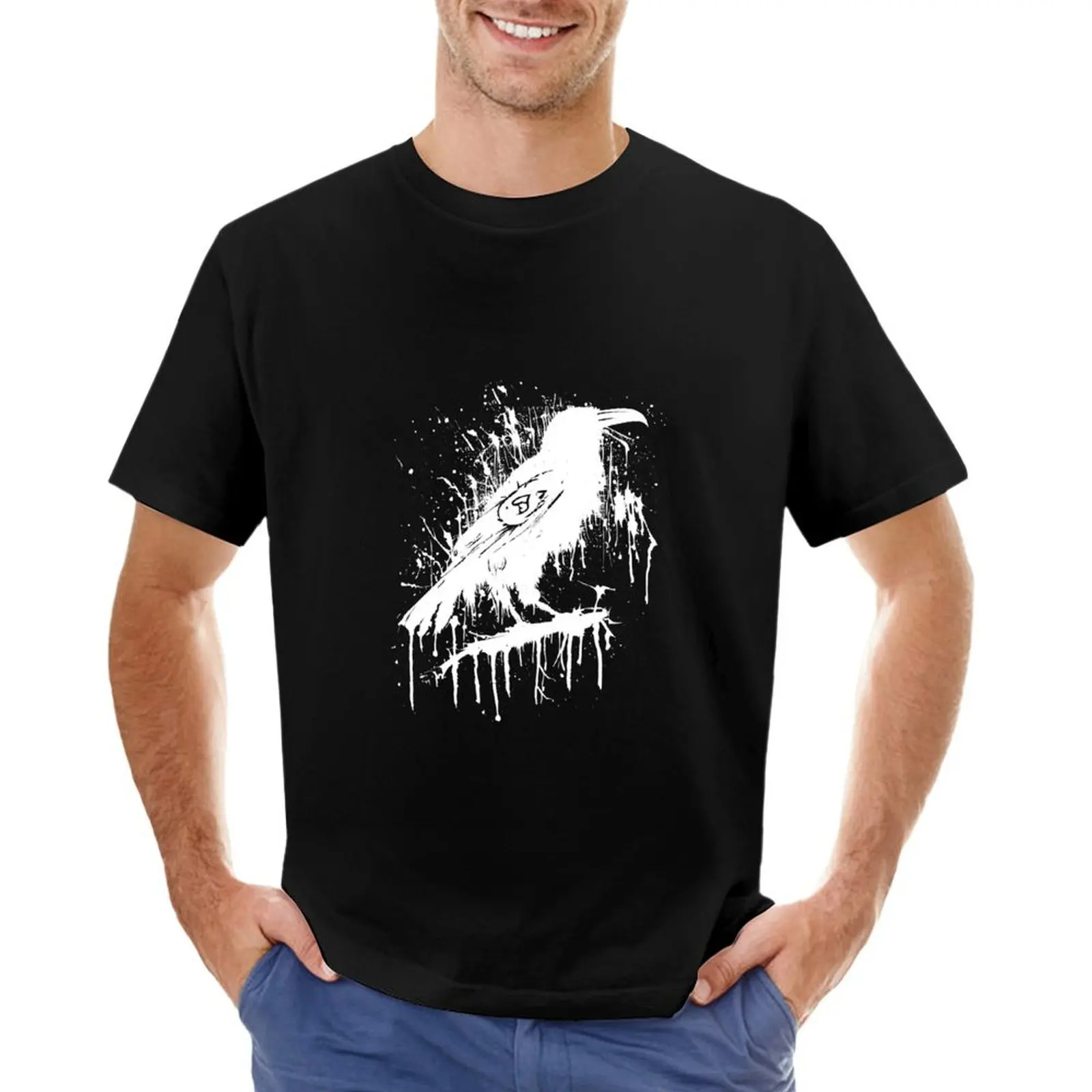 

White Raven Splatter Art T-Shirt Blouse graphics blanks mens graphic t-shirts big and tall