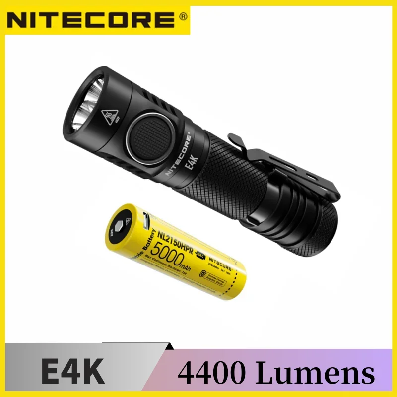 NITECORE E4K 4400Lumens Compact LED EDC Flashlight 8 Lighting Modes With NL2150HPR 18650 Battery Self-defense Troch Lantern