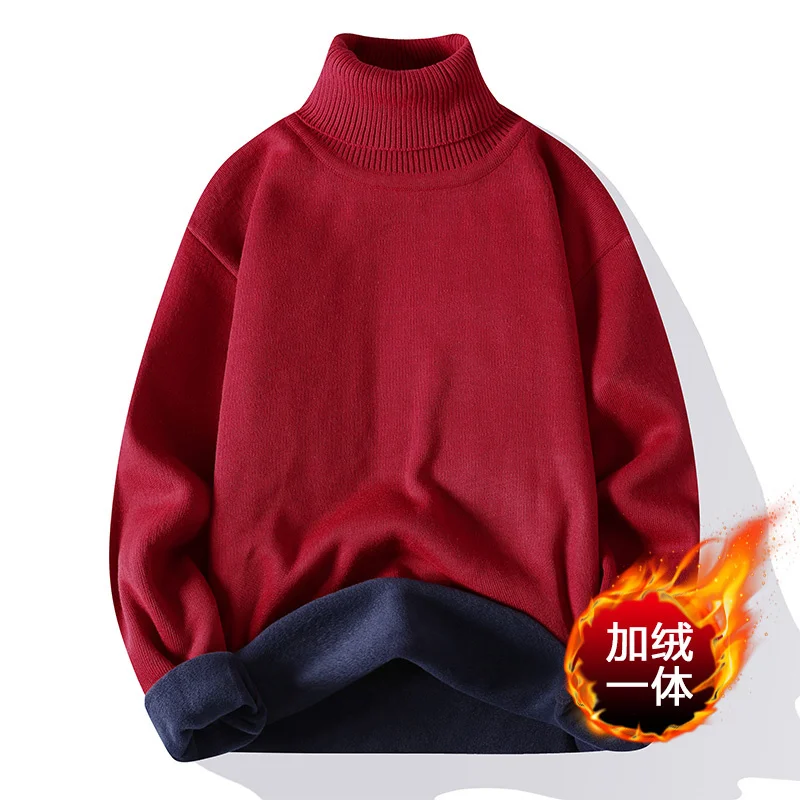 Winter Plus New Velvet Turtleneck Cashmere Sweater Men Long Sleeve Slim Fit Mens Pullovers Sweaters Thick Warm Pull Homme 2023