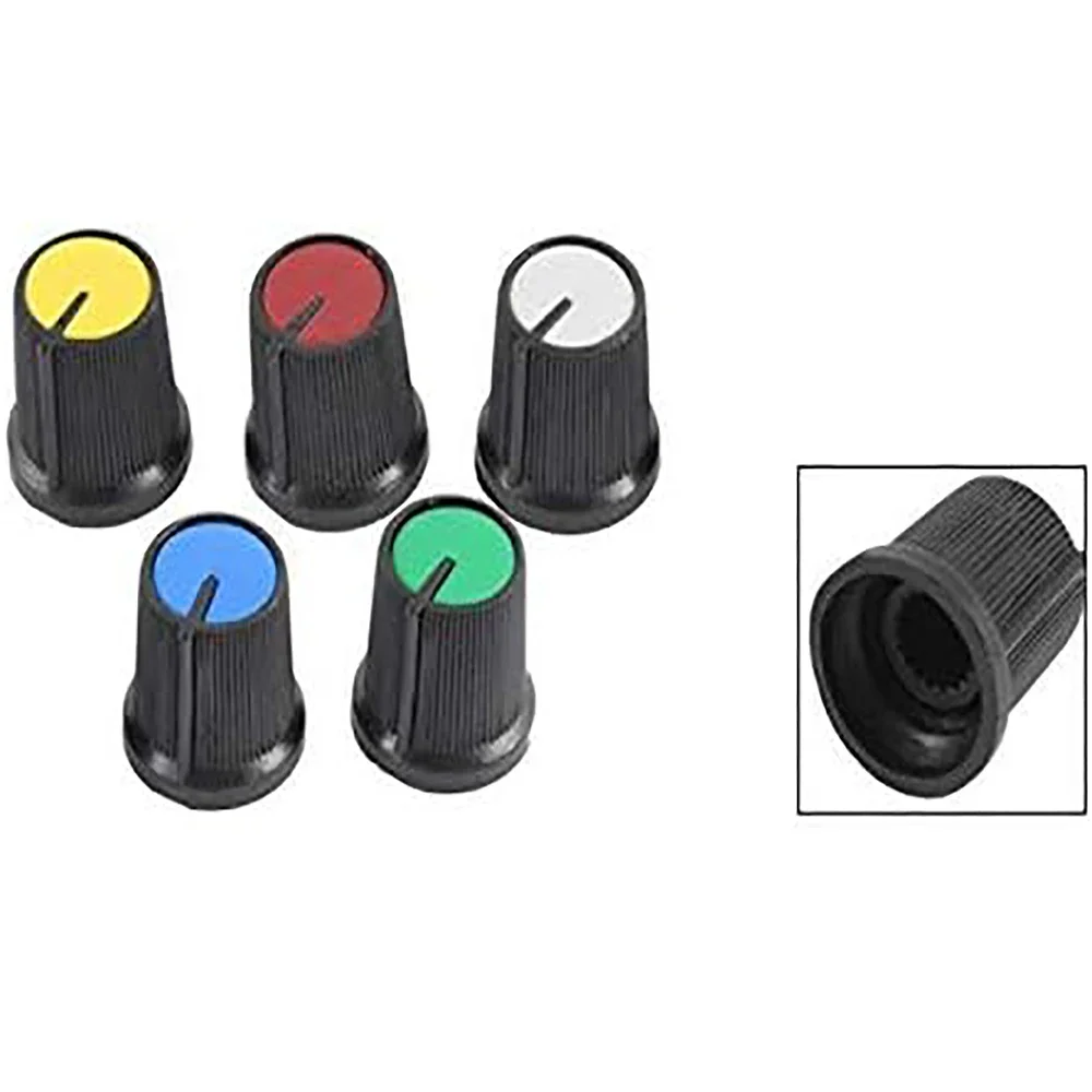 5Pcs Potentiometer Knob Caps 6mm AG3 Green/Red/Blue/White/Yellow/Orange Shaft Ribbed Grip Control Adjustment Volume WH148 Knob