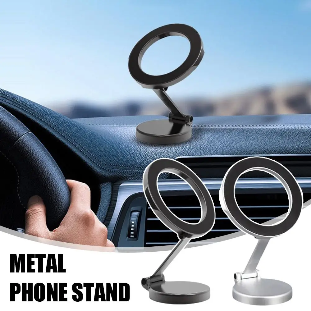 Universal Zinc Alloy Folding Magnetic Car Compact Paste Type Cell Phone Holder For MagSafe 360° Adjustable Magnetic Car Mount