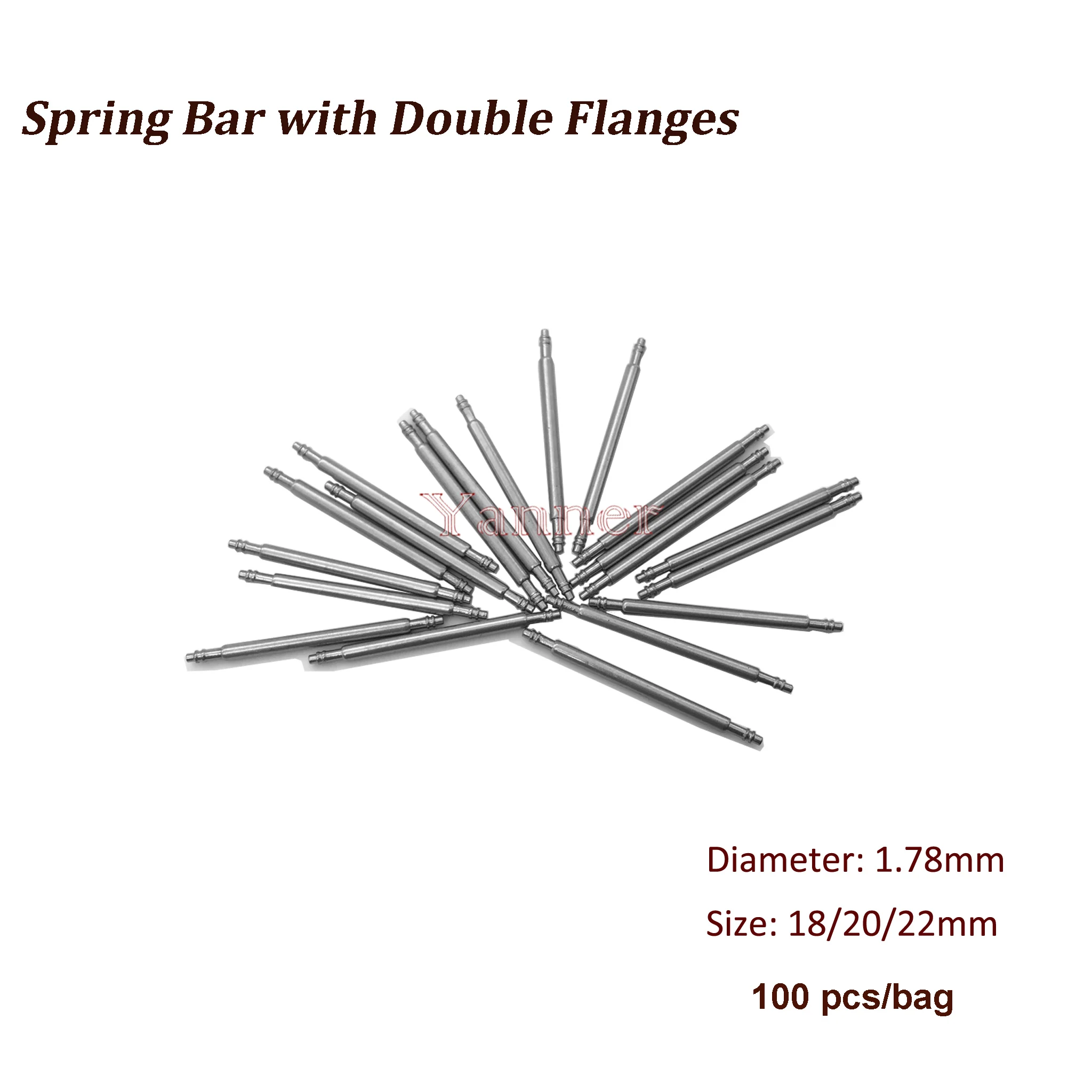 100 pcs Stainless Steel Double Flanges 18-22mm Watch Band Spring Bars Strap Link Pins Tool Deal for Watchmaker